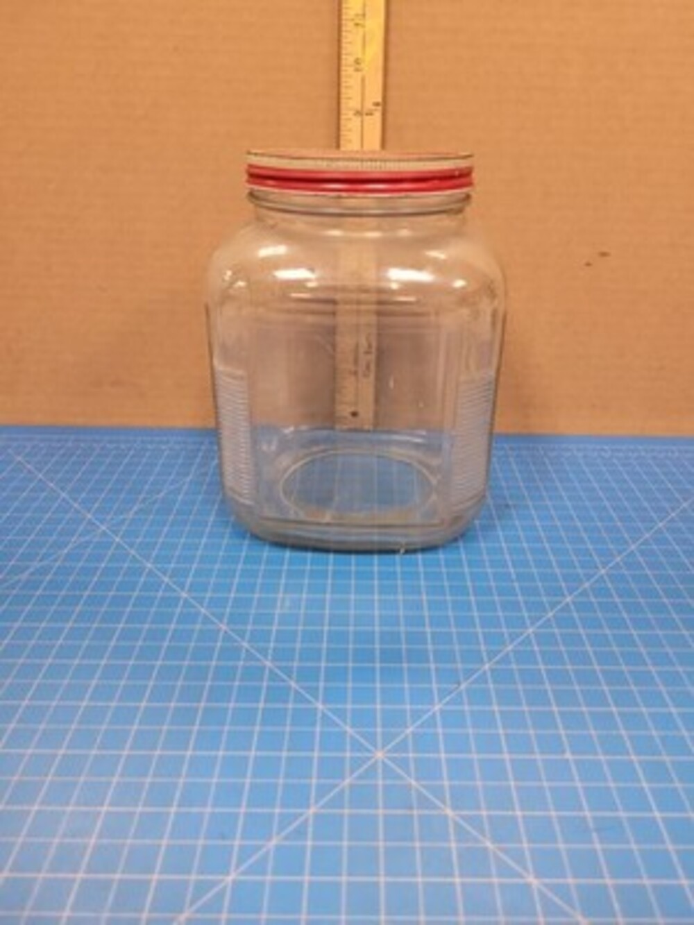 Sexton Quality Foods Glass Jar Red Lid Vintage Kitchen Storage Container 7 inch